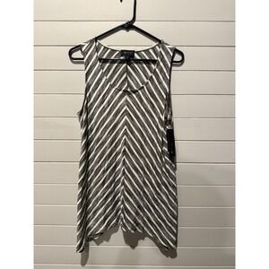 AB Studio Women Olive Green Striped Chevron Sharkbite Tank Top XL NWT New